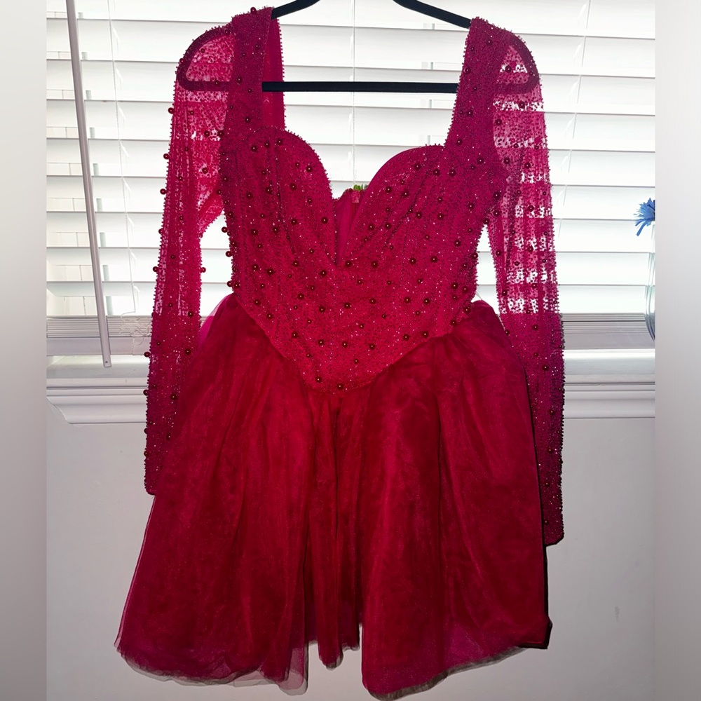 Oh Polly Red Beaded Mini Dress